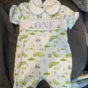 Hole In One—Baby Boy First Birthday Golf Outfit (Master’s & Golf Theme)